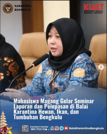 Mahasiswa Magang Gelar Seminar Laporan dan Pelepasan di Balai Karantina Hewan, Ikan, dan Tumbuhan Bengkulu