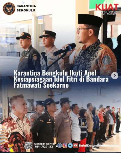 Karantina Bengkulu Ikuti Apel Kesiapsiagaan Idul Fitri di Bandara Fatmawati Soekarno