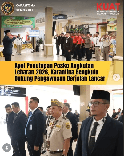 Apel Penutupan Posko Angkutan Lebaran 2026, Karantina Bengkulu Dukung Pengawasan Berjalan Lancar