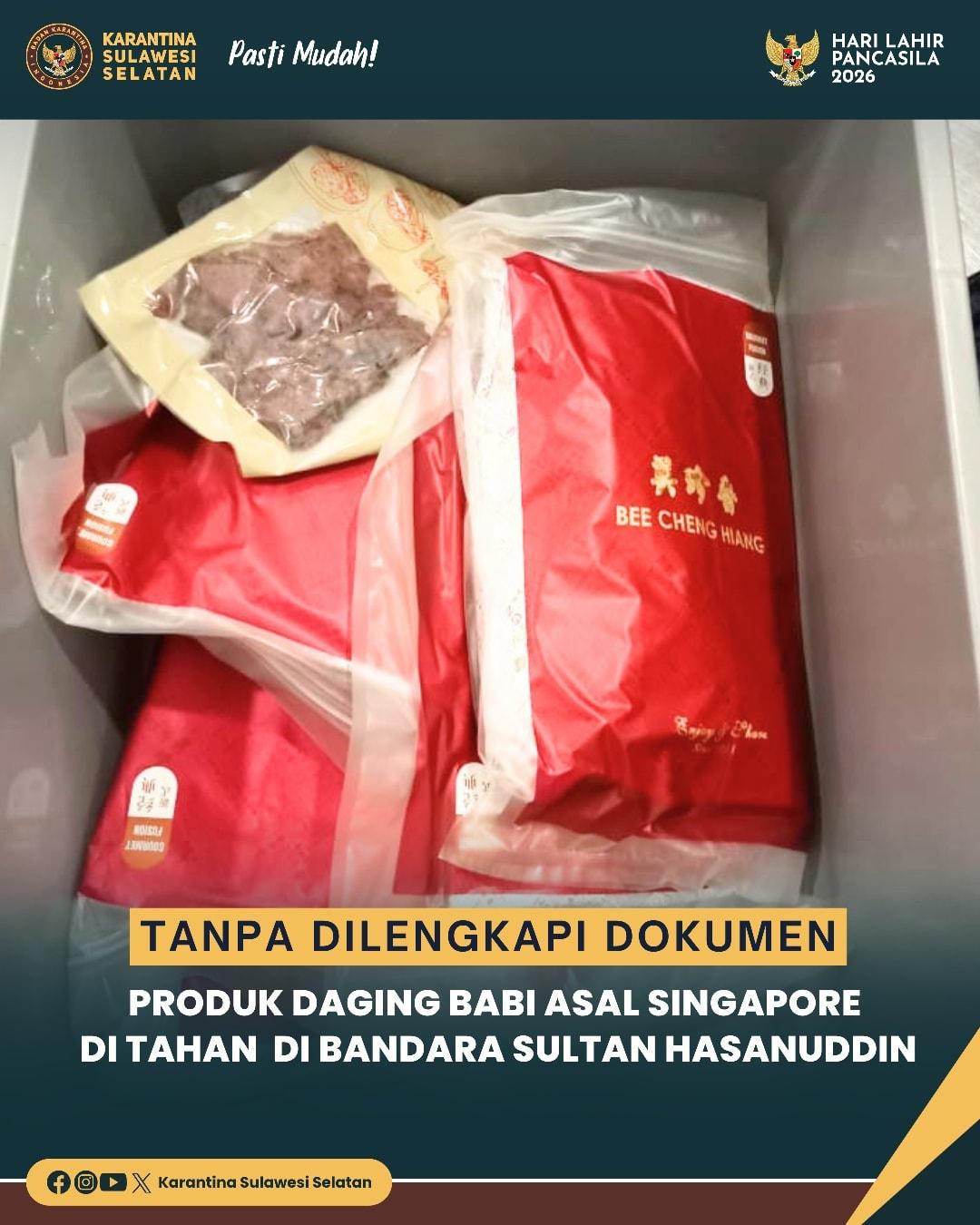 Tanpa Dilengkapi Dokumen Produk Daging Babi asal Singapore  di Tahan  di Bandara Sultan Hasanuddin