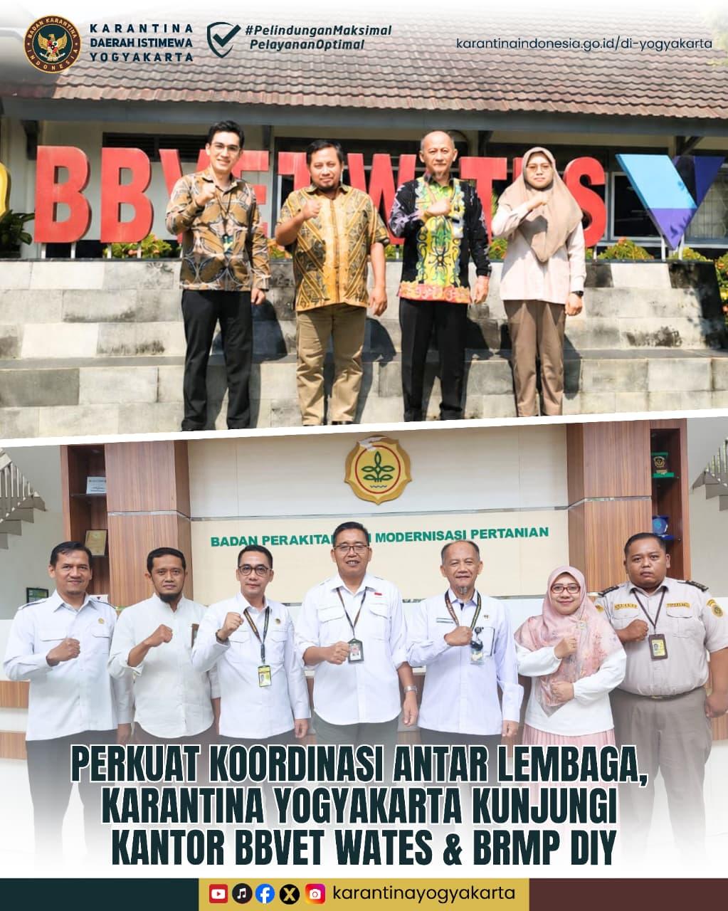 Perkuat Koordinasi Antar Lembaga, Karantina Yogyakarta Kunjungi Kantor BBVET Wates dan BRMP Yogyakarta