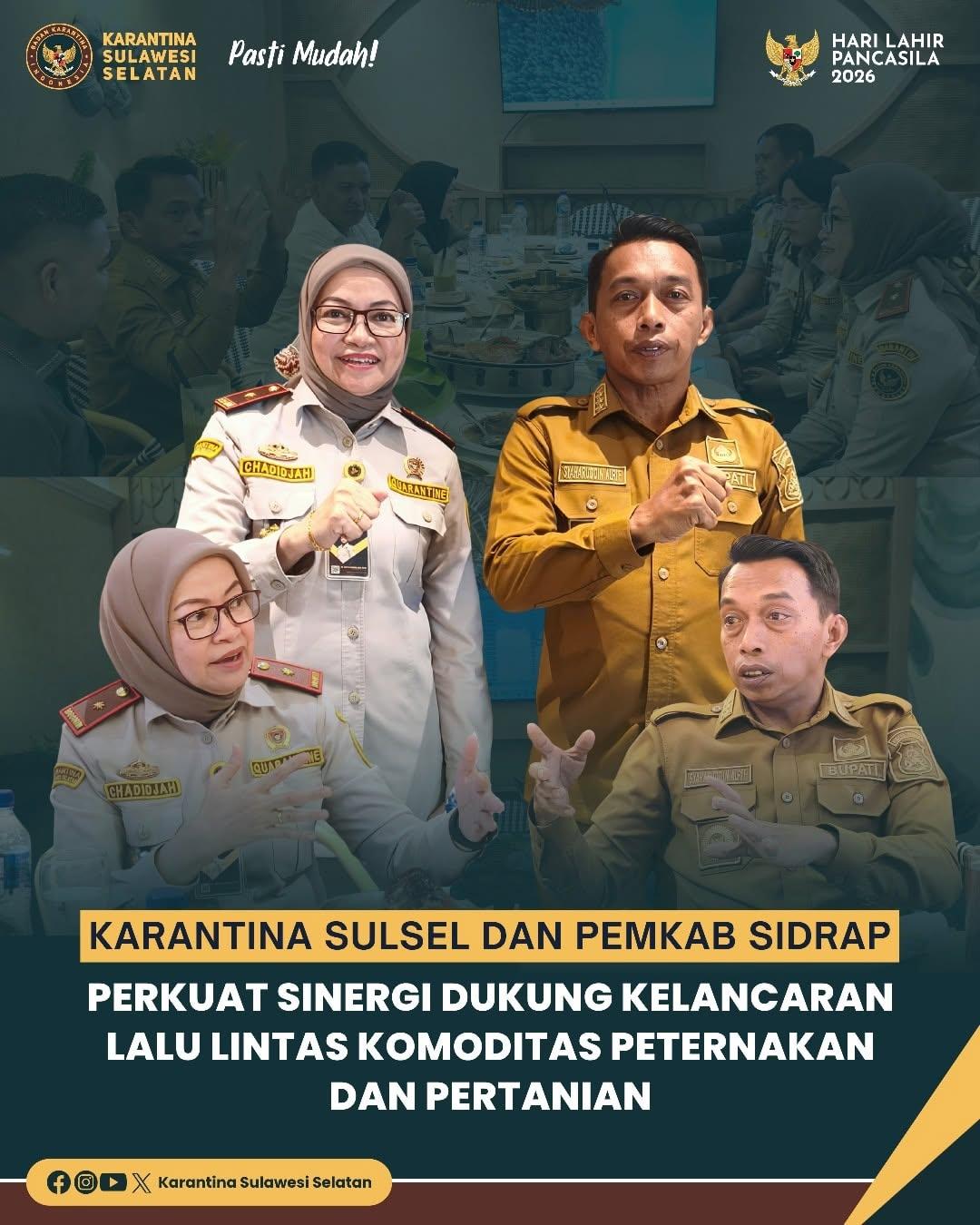 Karantina Sulsel dan Pemkab Sidrap Perkuat Sinergi Dukung Kelancaran Lalu Lintas Komoditas Peternakan dan Pertanian