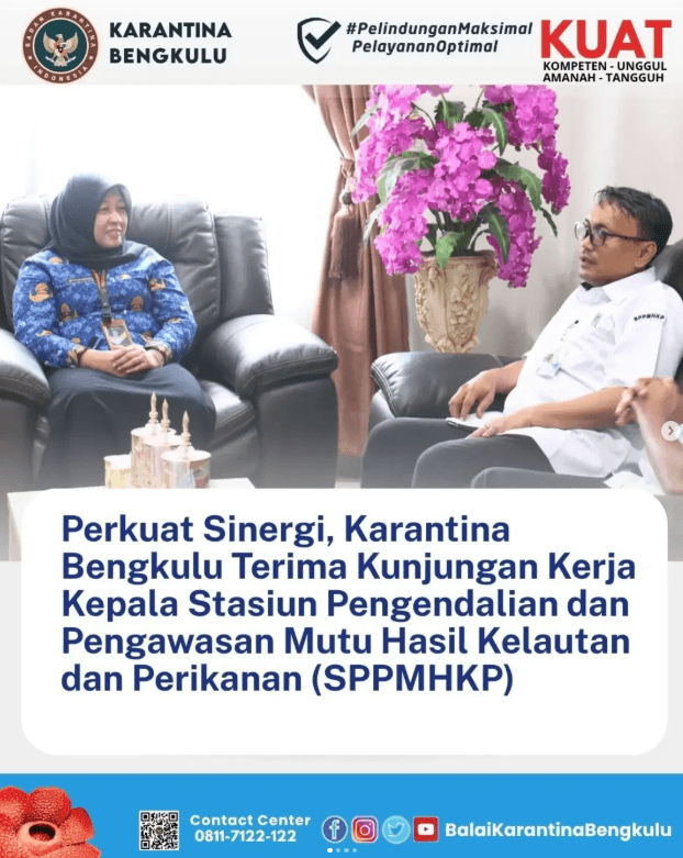 Perkuat Sinergi, Karantina Bengkulu Terima Kunjungan Kerja Kepala Stasiun Pengendalian dan Pengawasan Mutu Hasil Kelautan dan Perikanan (SPPMHKP)