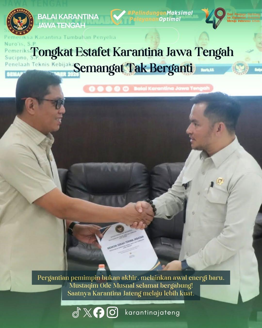 Satu Dekade Penuh Makna, Balai Karantina Jawa Tengah Gelar Pisah Sambut dan Pelepasan Purna Tugas 