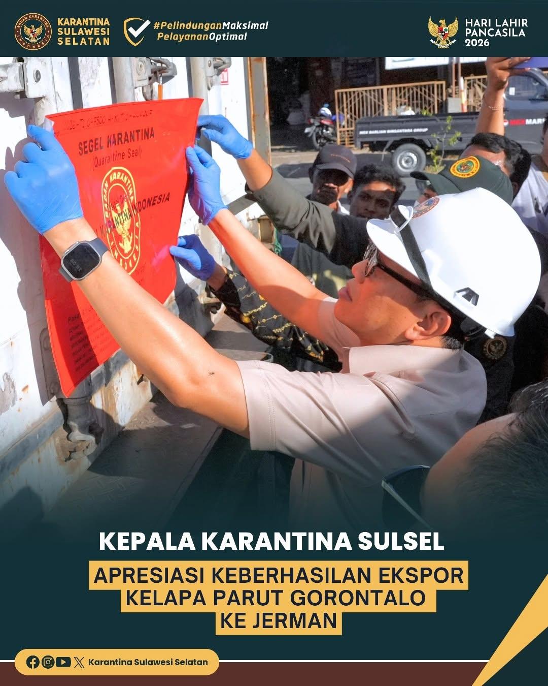 Kepala Karantina Sulsel Apresiasi Keberhasilan Ekspor Kelapa Parut Gorontalo ke Jerman