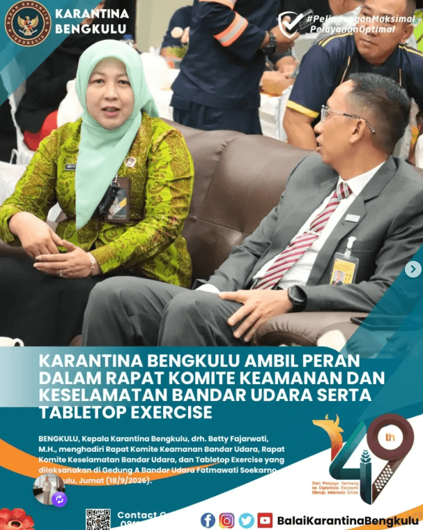 Karantina Bengkulu ambil peran dalam Rapat Komite Keamanan dan Keselamatan Bandar Udara serta Tabletop Exercise
